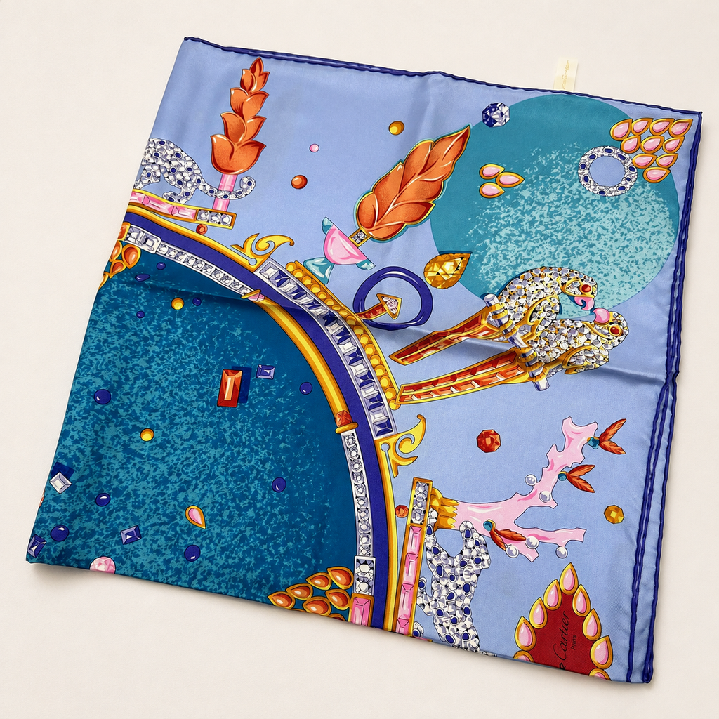 Must de Cartier Paris Jewel Motif Silk Scarf – Light Blue