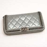 Boy Zip Around Wallet Metallic Grey Calfskin