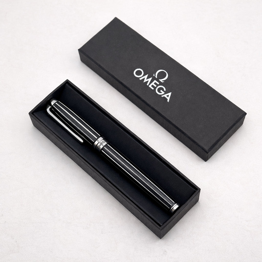 Black & Silver Striped Rollerball Pen