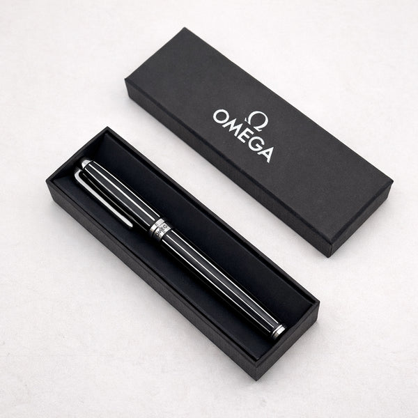 Black & Silver Striped Rollerball Pen