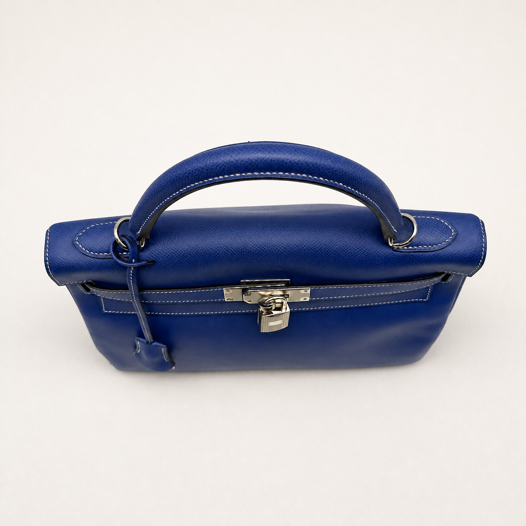 Kelly 32 Sellier Bleu Électrique Epsom Leather Palladium Hardware