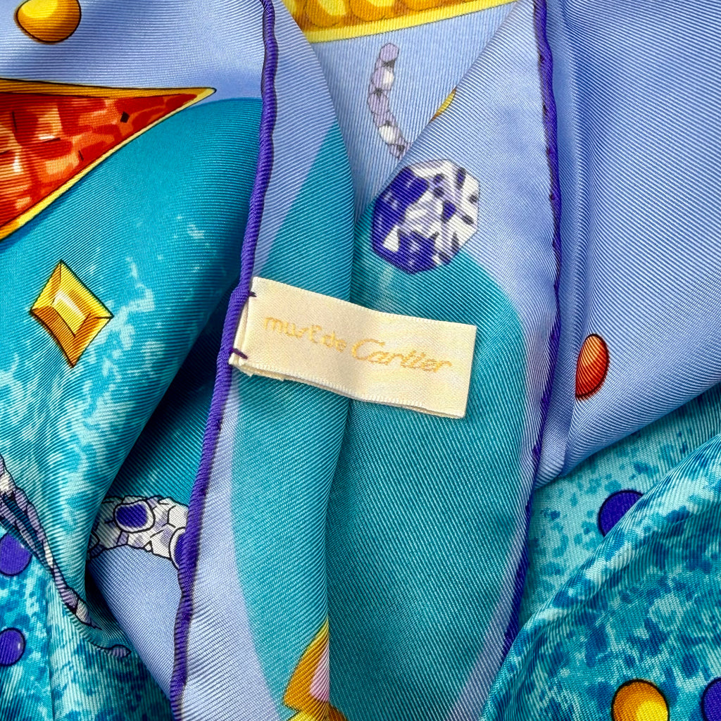 Must de Cartier Paris Jewel Motif Silk Scarf – Light Blue