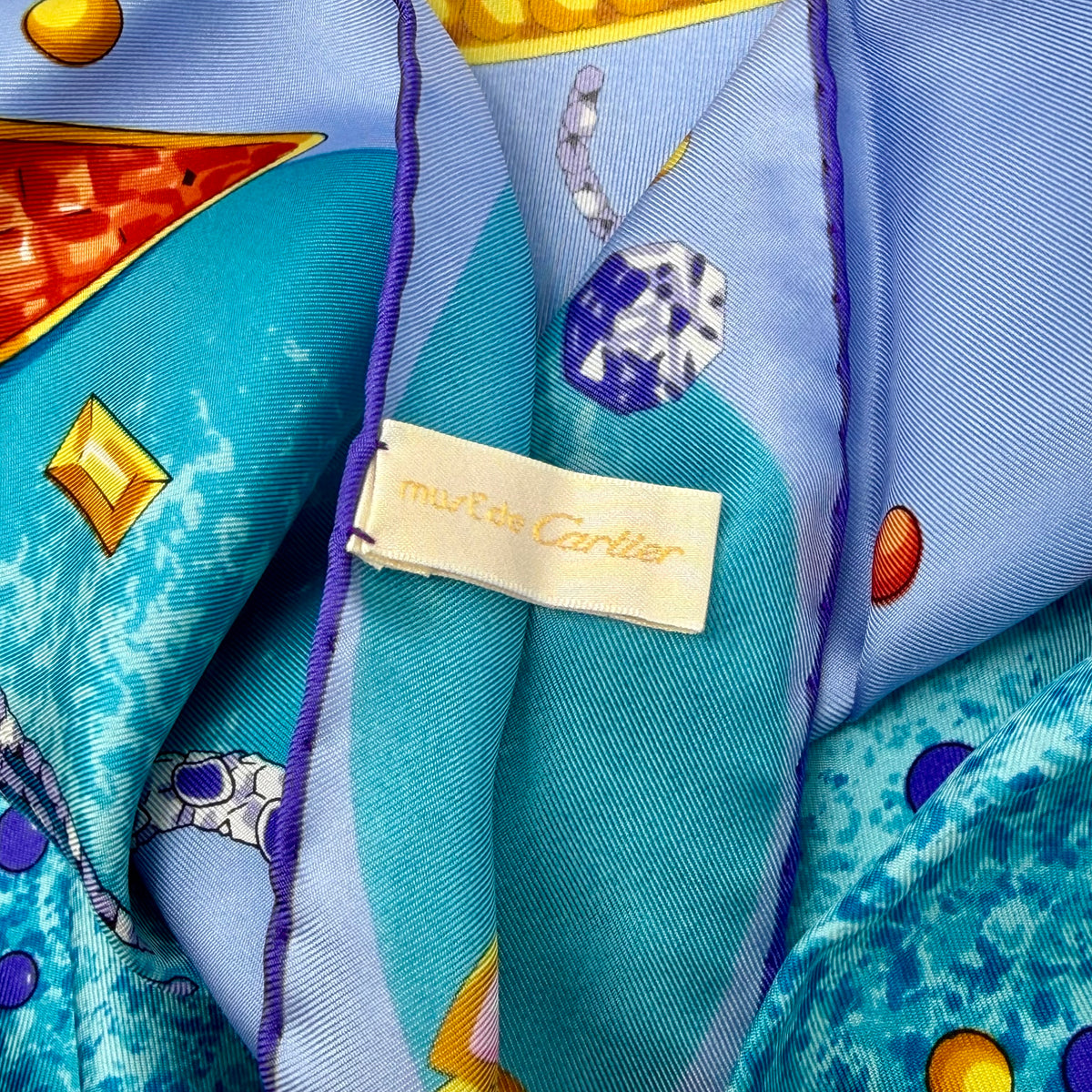 Must de Cartier Paris Jewel Motif Silk Scarf – Light Blue