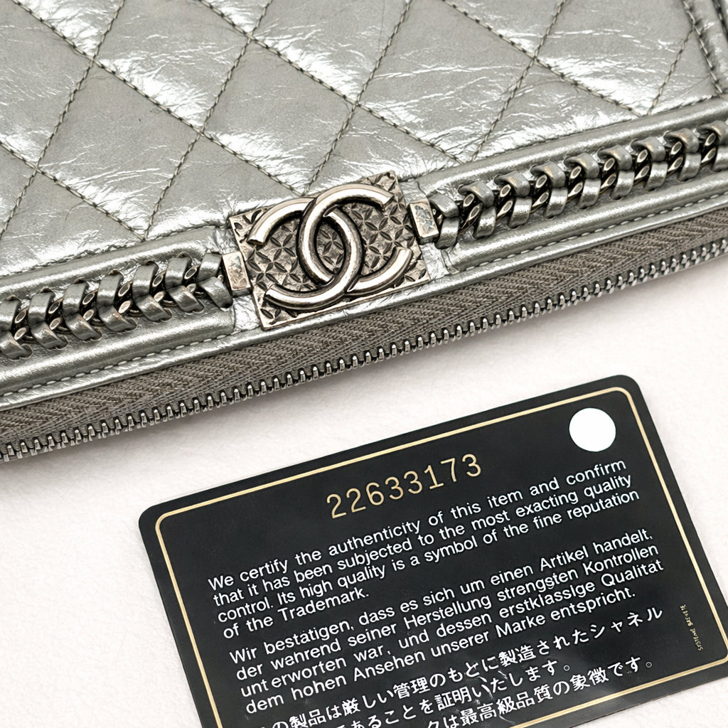 Boy Zip Around Wallet Metallic Grey Calfskin
