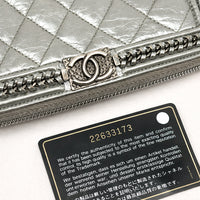Boy Zip Around Wallet Metallic Grey Calfskin