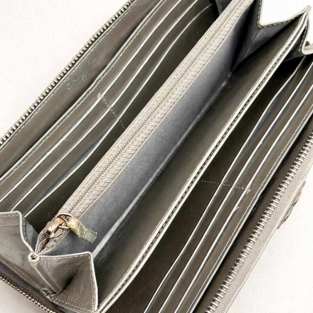 Boy Zip Around Wallet Metallic Grey Calfskin