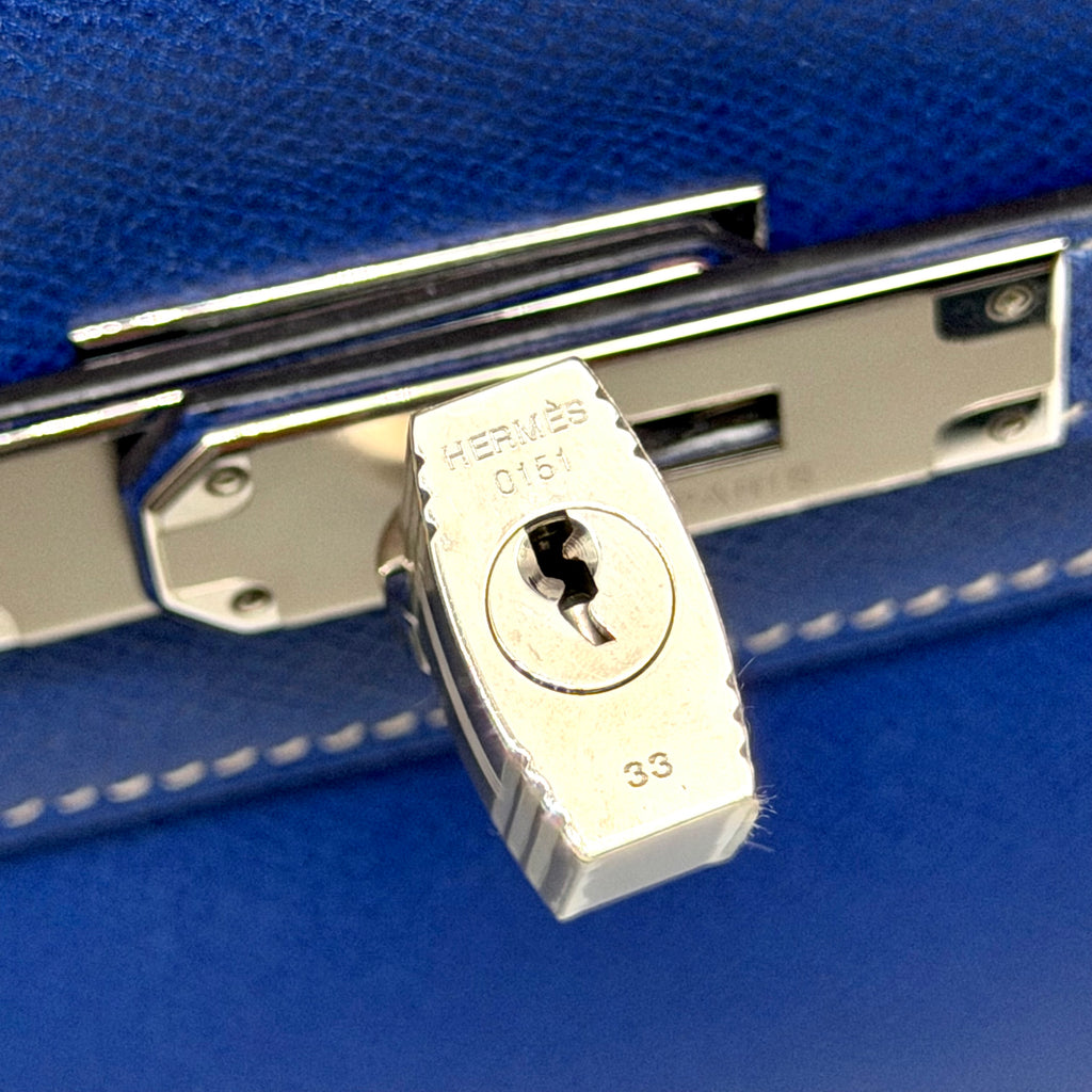 Kelly 32 Sellier Bleu Électrique Epsom Leather Palladium Hardware