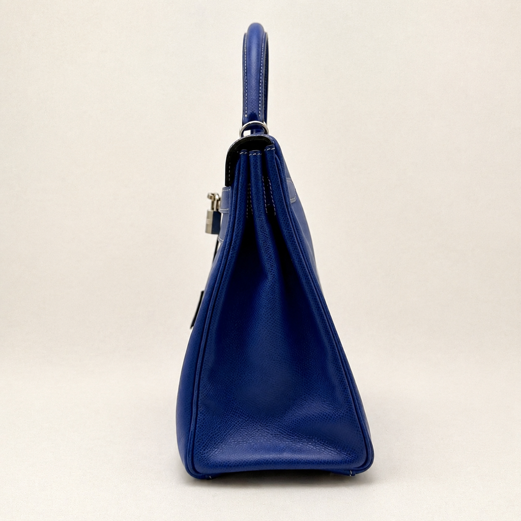 Kelly 32 Sellier Bleu Électrique Epsom Leather Palladium Hardware