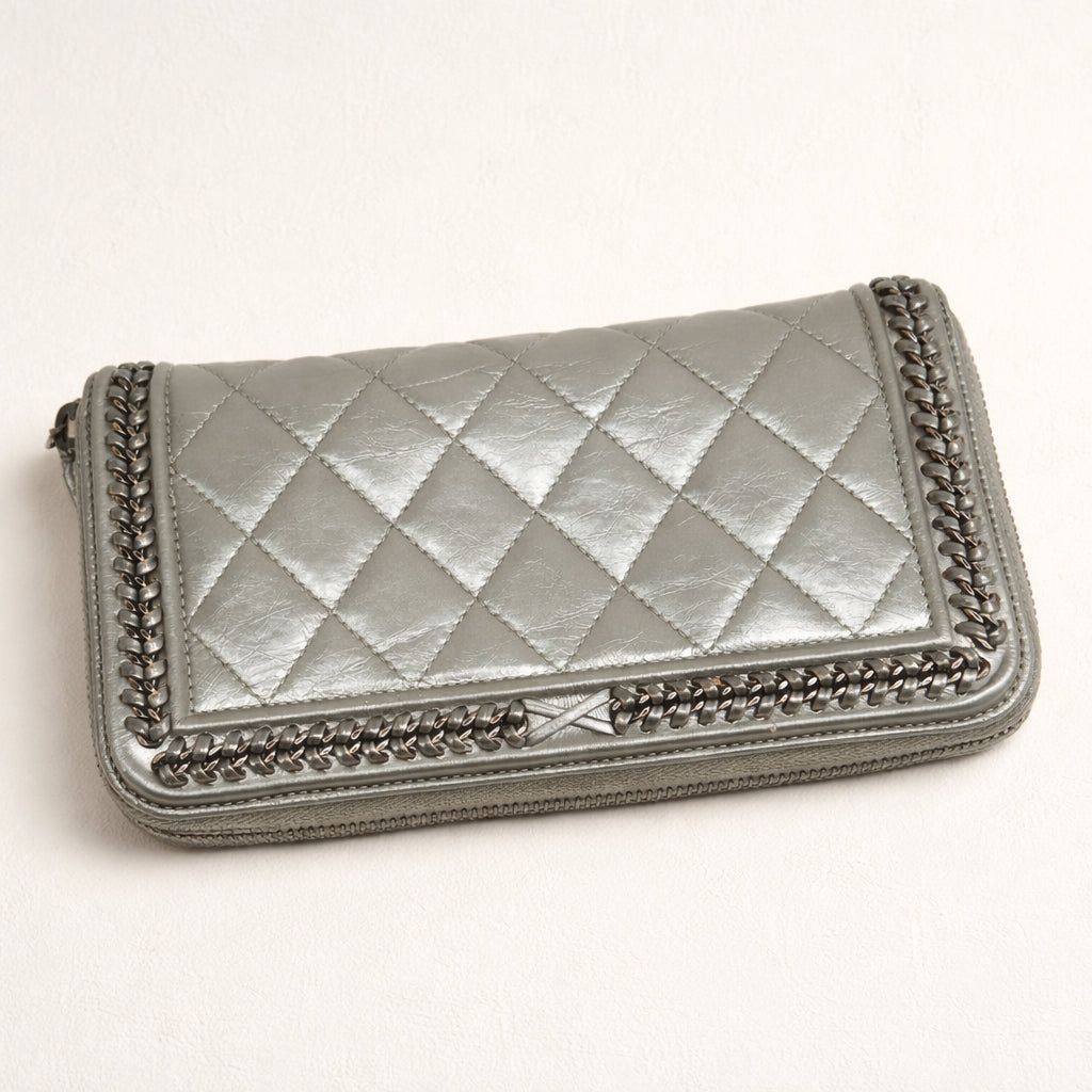 Boy Zip Around Wallet Metallic Grey Calfskin