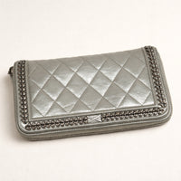 Boy Zip Around Wallet Metallic Grey Calfskin