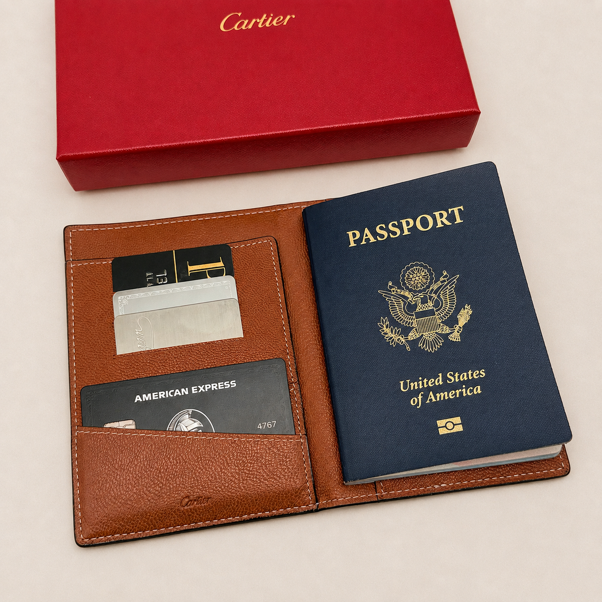 Cognac Black Signature Passport Holder