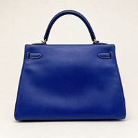 Kelly 32 Sellier Bleu Électrique Epsom Leather Palladium Hardware