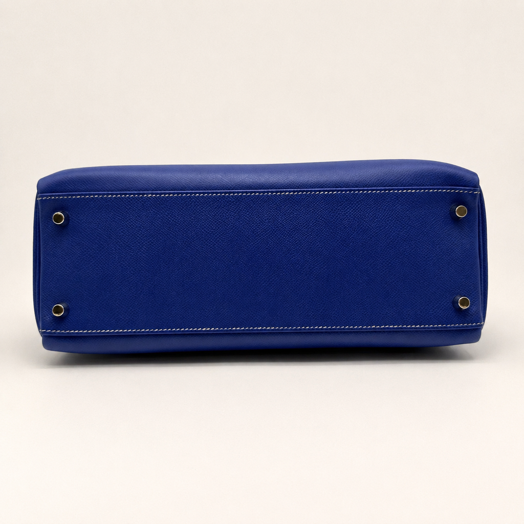 Kelly 32 Sellier Bleu Électrique Epsom Leather Palladium Hardware
