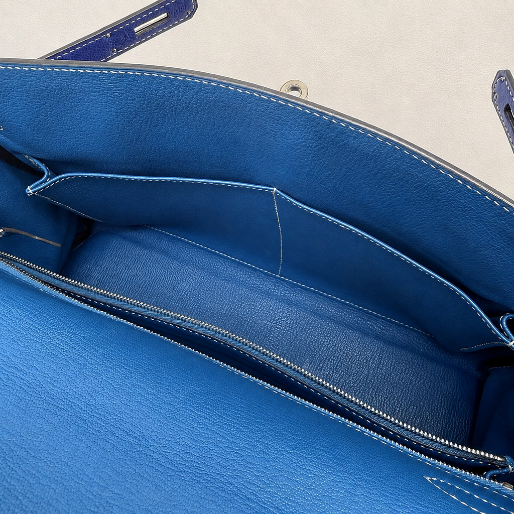 Kelly 32 Sellier Bleu Électrique Epsom Leather Palladium Hardware