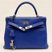 Kelly 32 Sellier Bleu Électrique Epsom Leather Palladium Hardware