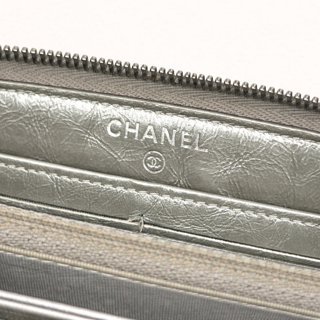Boy Zip Around Wallet Metallic Grey Calfskin