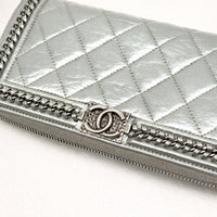 Boy Zip Around Wallet Metallic Grey Calfskin