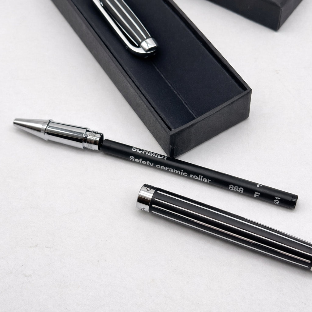 Black & Silver Striped Rollerball Pen